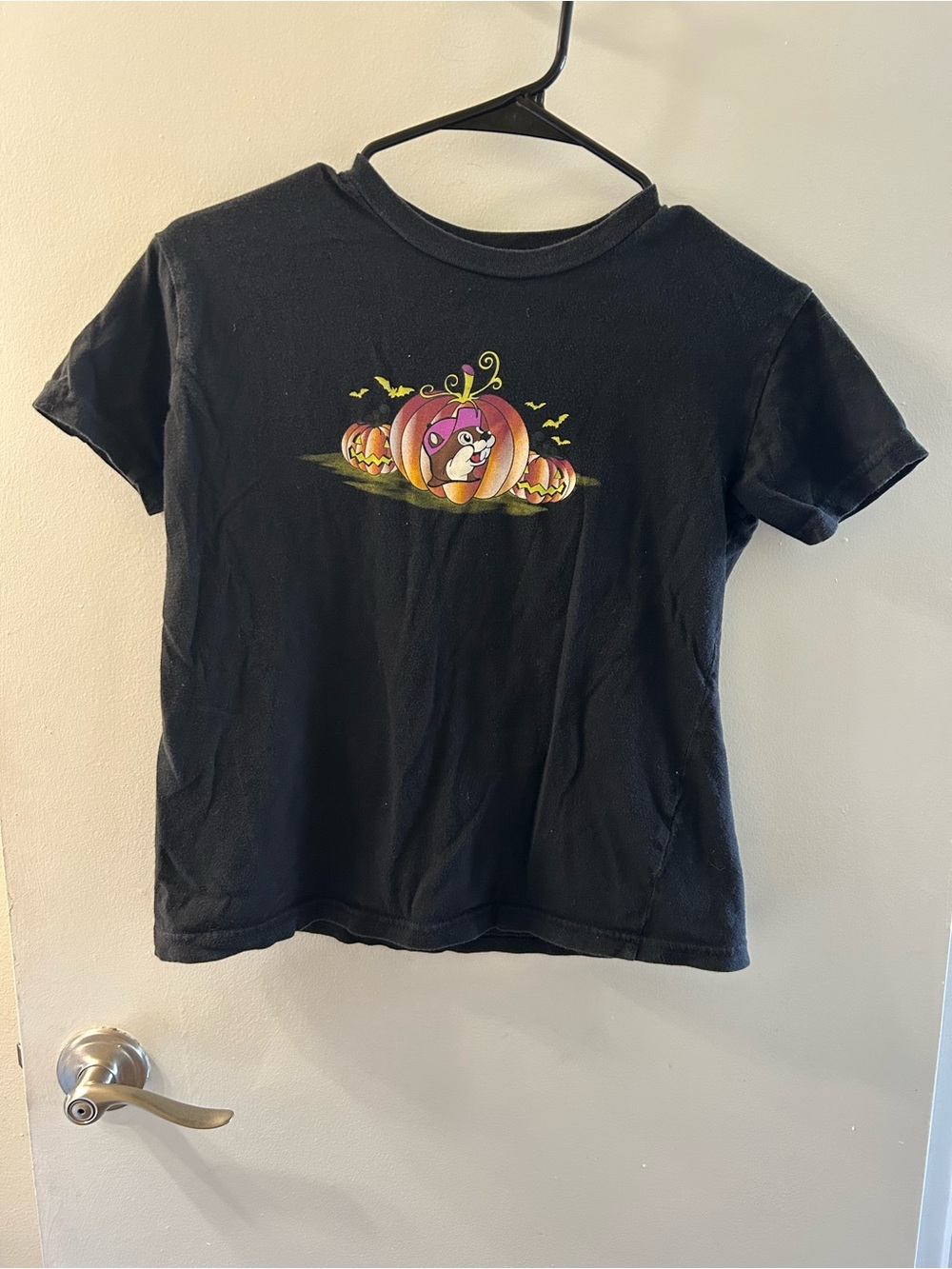 Black Kids' Short Sleeve Tee with Pumpkin Character Graphic
